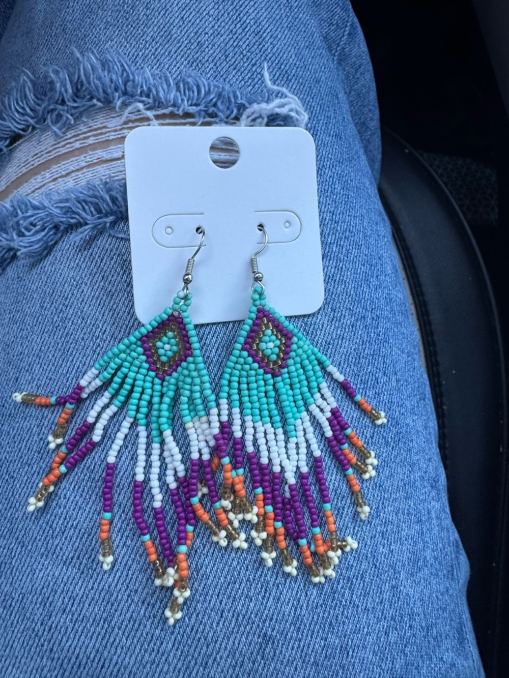 Boho Turquoise & Purple Beaded Fringe Drop Earrings - Women Jewelry